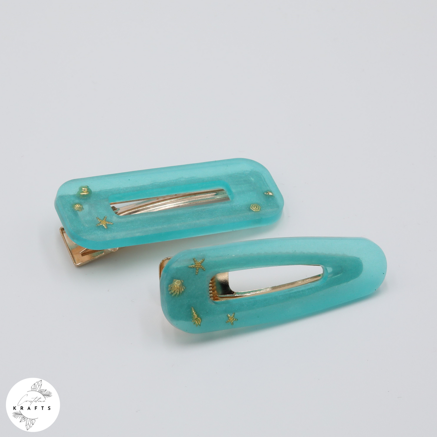 Hair Clip Pair - Shimmering Teal By the Sea