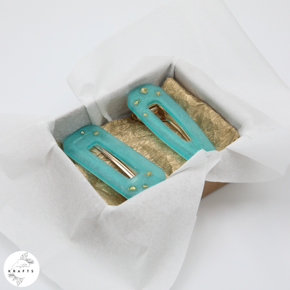 Hair Clip Pair - Shimmering Teal By the Sea
