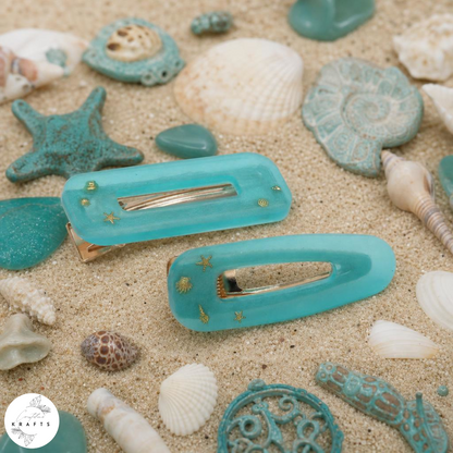 Hair Clip Pair - Shimmering Teal By the Sea