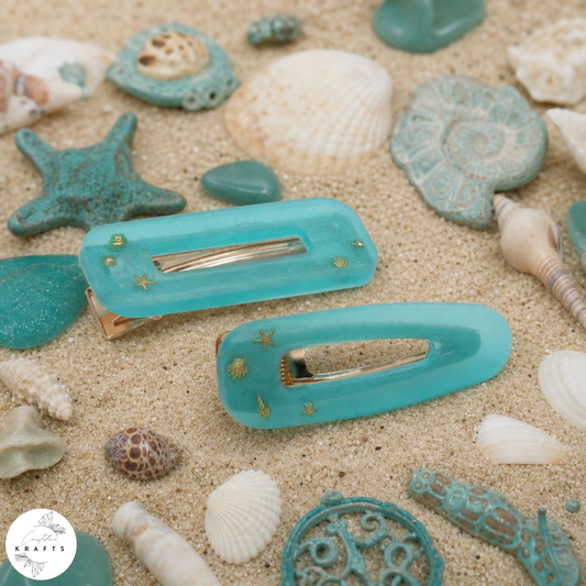 Hair Clip Pair - Shimmering Teal By the Sea