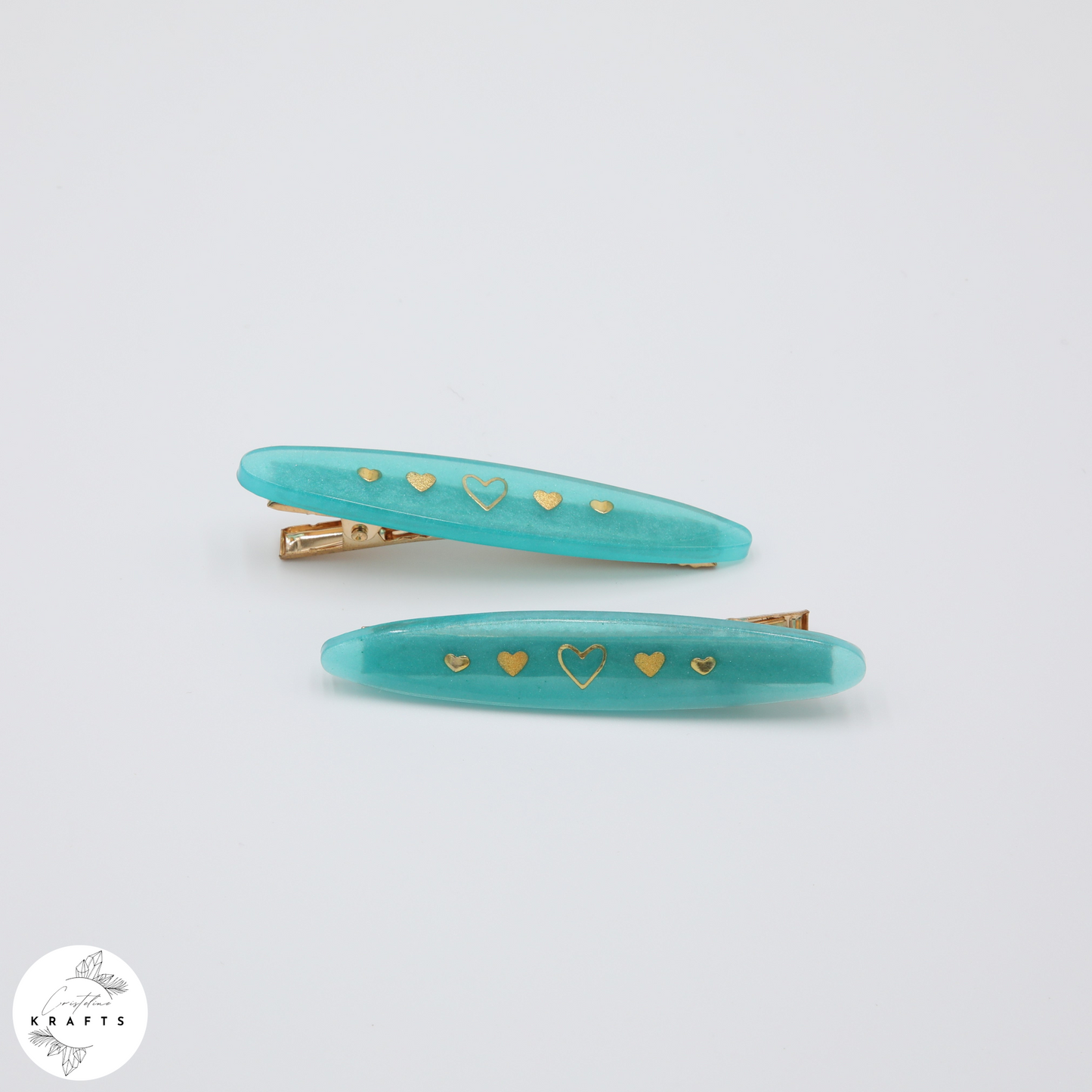 Hair Clip Pair - Shimmering Teal Heart Line
