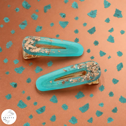 Hair Clip Pair - Shimmering Teal RoseGold Confetti