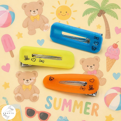 Hair Clip Trio - Summer Fun - Teddy Bear Love