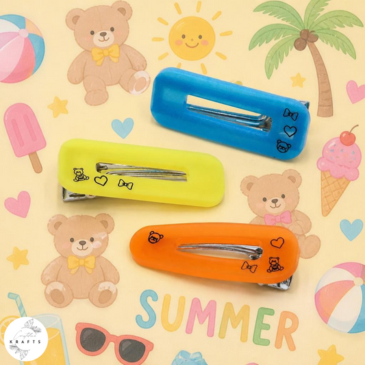Hair Clip Trio - Summer Fun - Teddy Bear Love