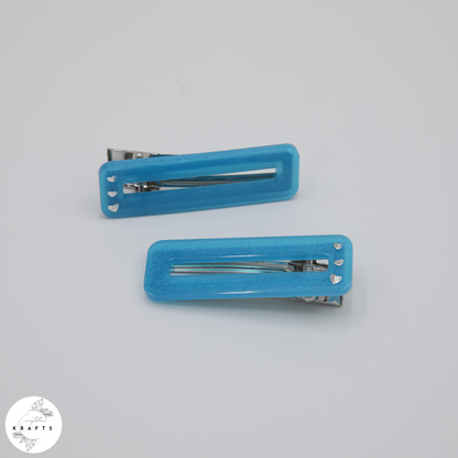 Hair Clip Pair - Cobalt Blue Heart Trio