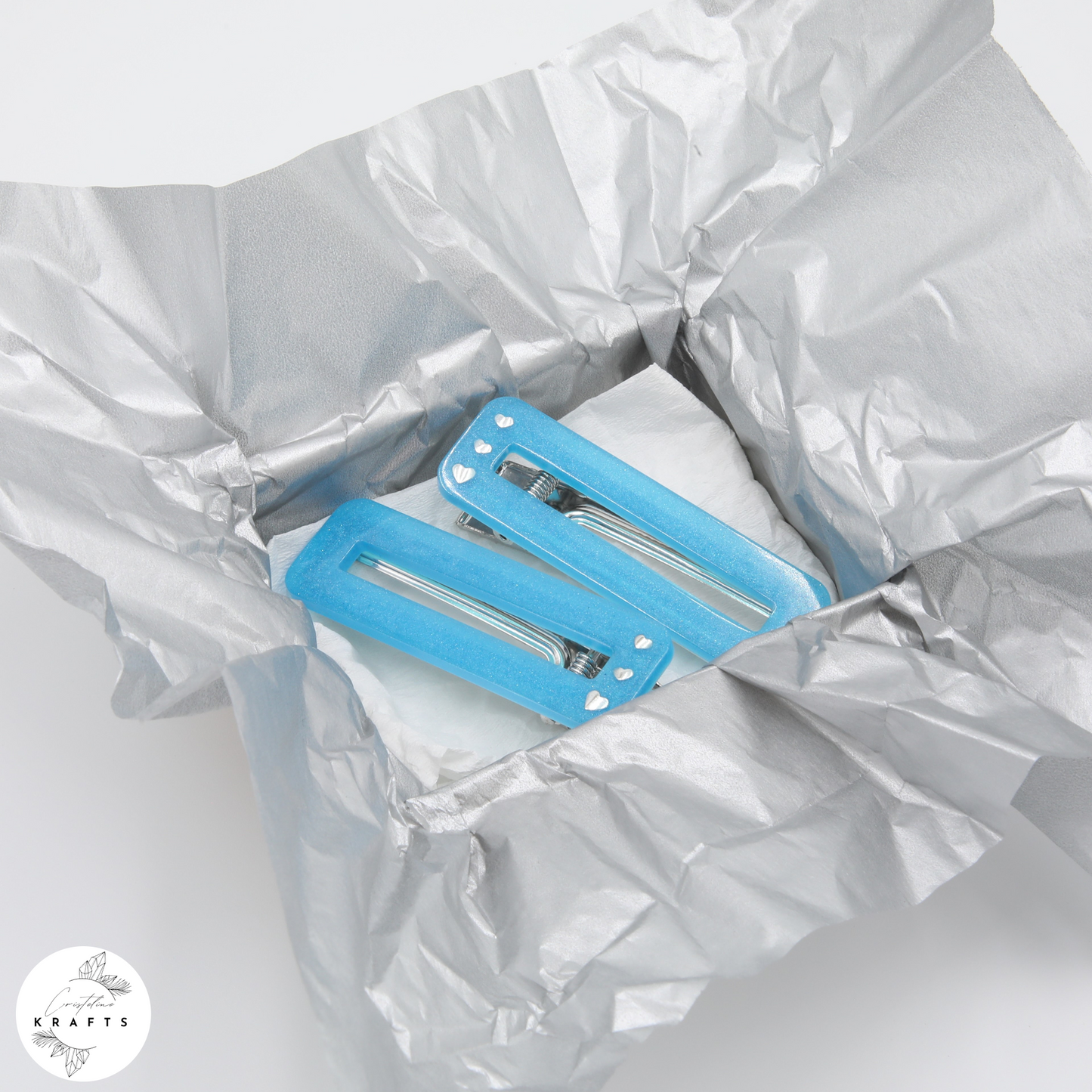 Hair Clip Pair - Cobalt Blue Heart Trio