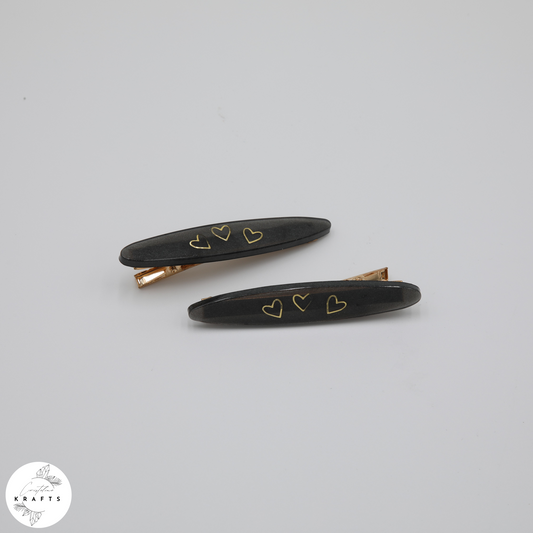 Hair Clip Pair - Charcoal Heart Trio
