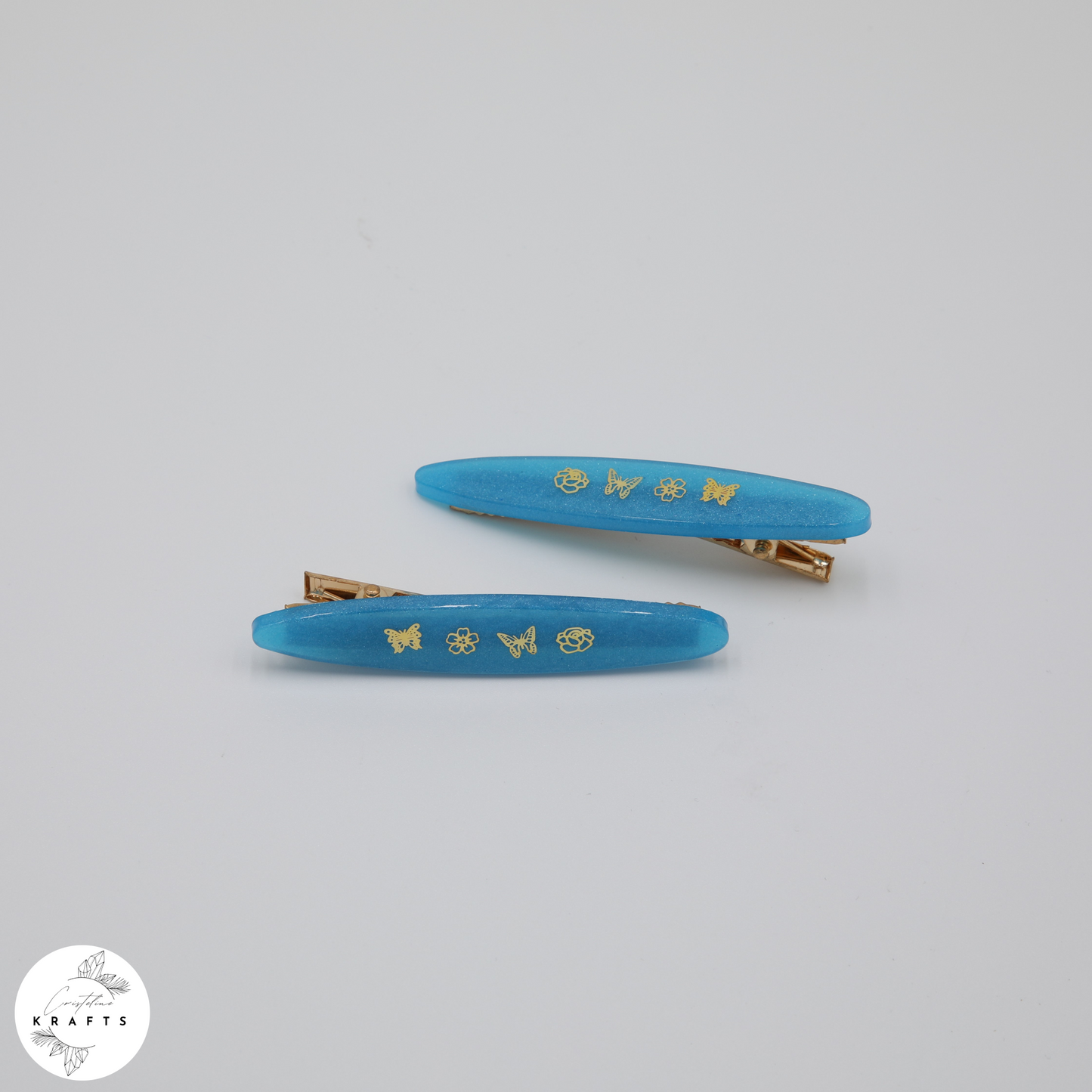 Hair Clip Pair - Cobalt Blue Morning Garden