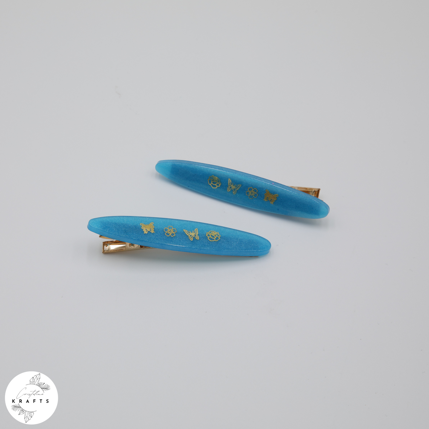 Hair Clip Pair - Cobalt Blue Morning Garden