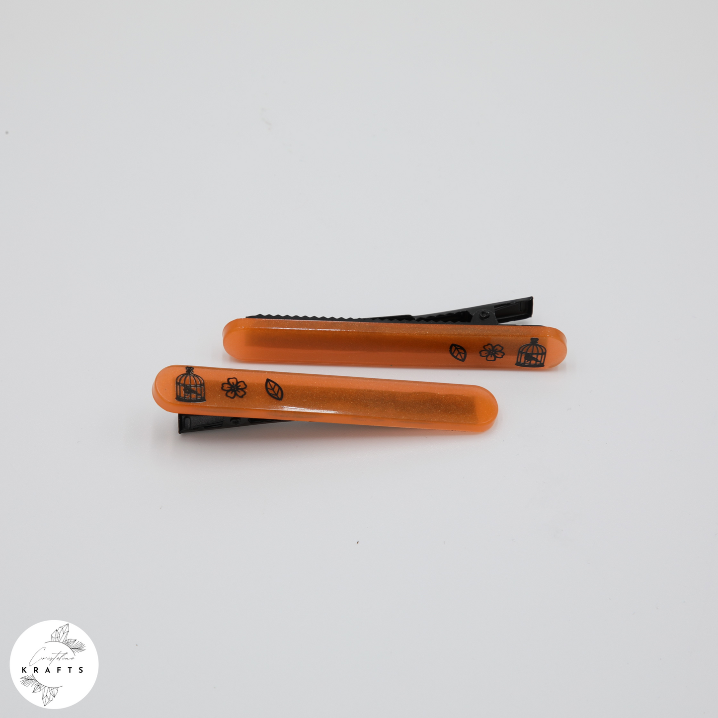 Hair Clip Pair - Vibrant Orange In the Garden