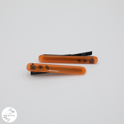 Hair Clip Pair - Vibrant Orange In the Garden