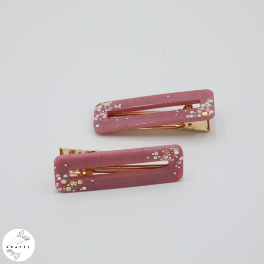 Hair Clip Pair - Dusty Pink Gold Confetti