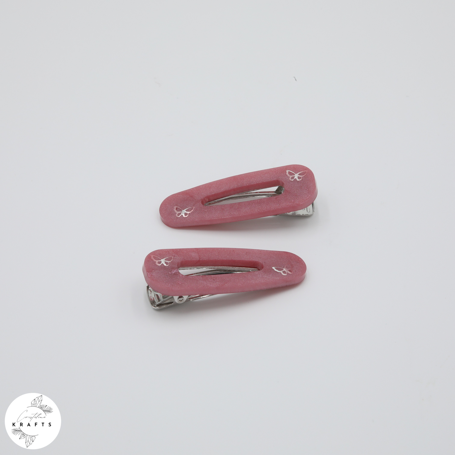 Hair Clip Pair - Dusty Pink Butterflies