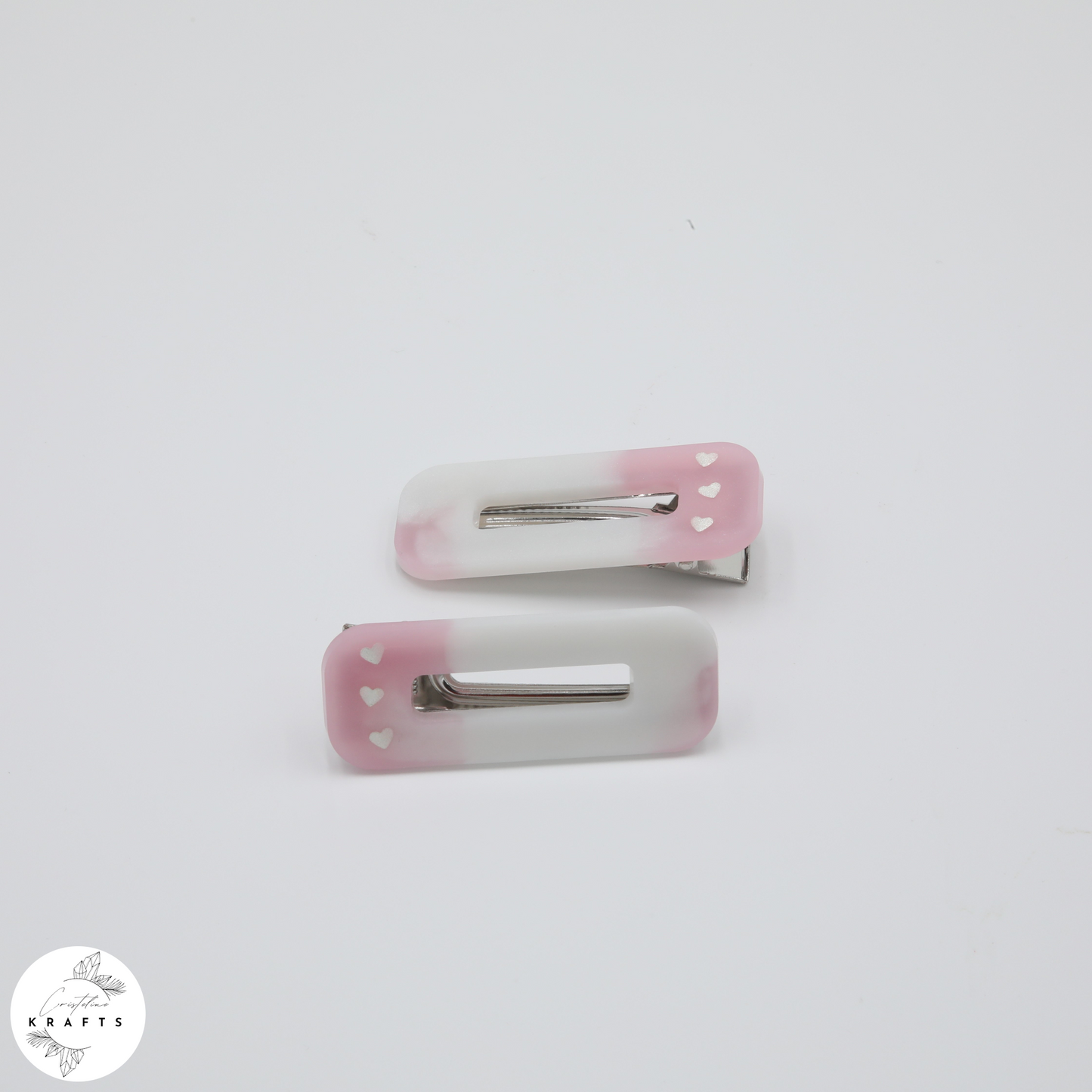 Hair Clip Pair - Pink & White Heart Trio