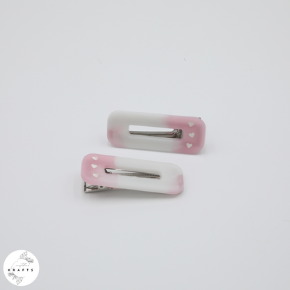 Hair Clip Pair - Pink & White Heart Trio