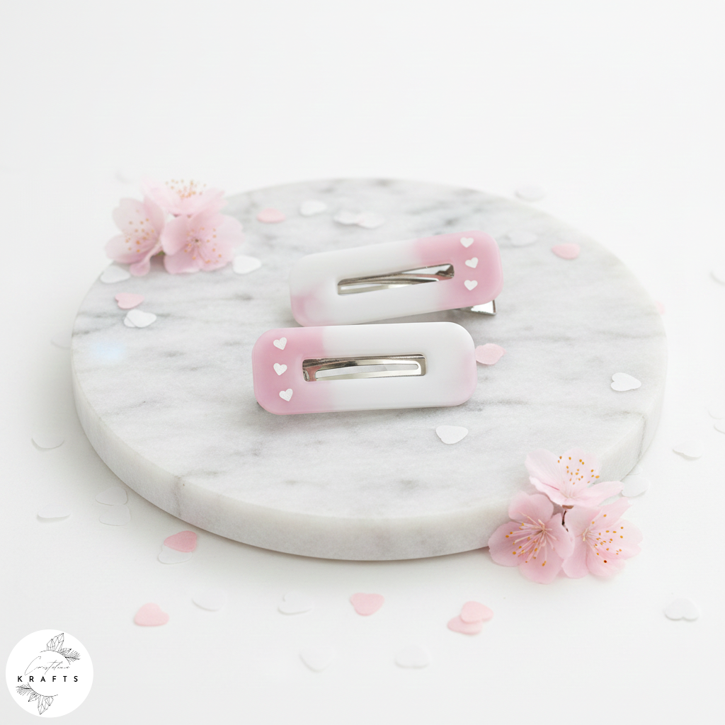 Hair Clip Pair - Pink & White Heart Trio