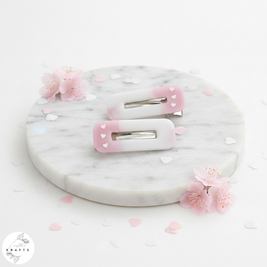Hair Clip Pair - Pink & White Heart Trio