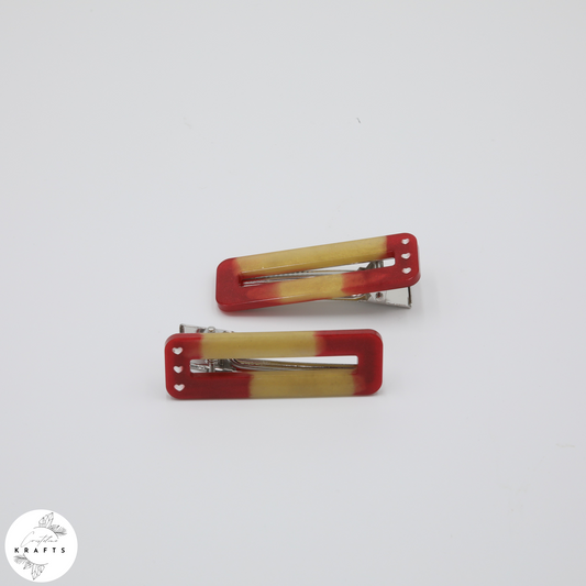 Hair Clip Pair - Red & Gold Heart Trio