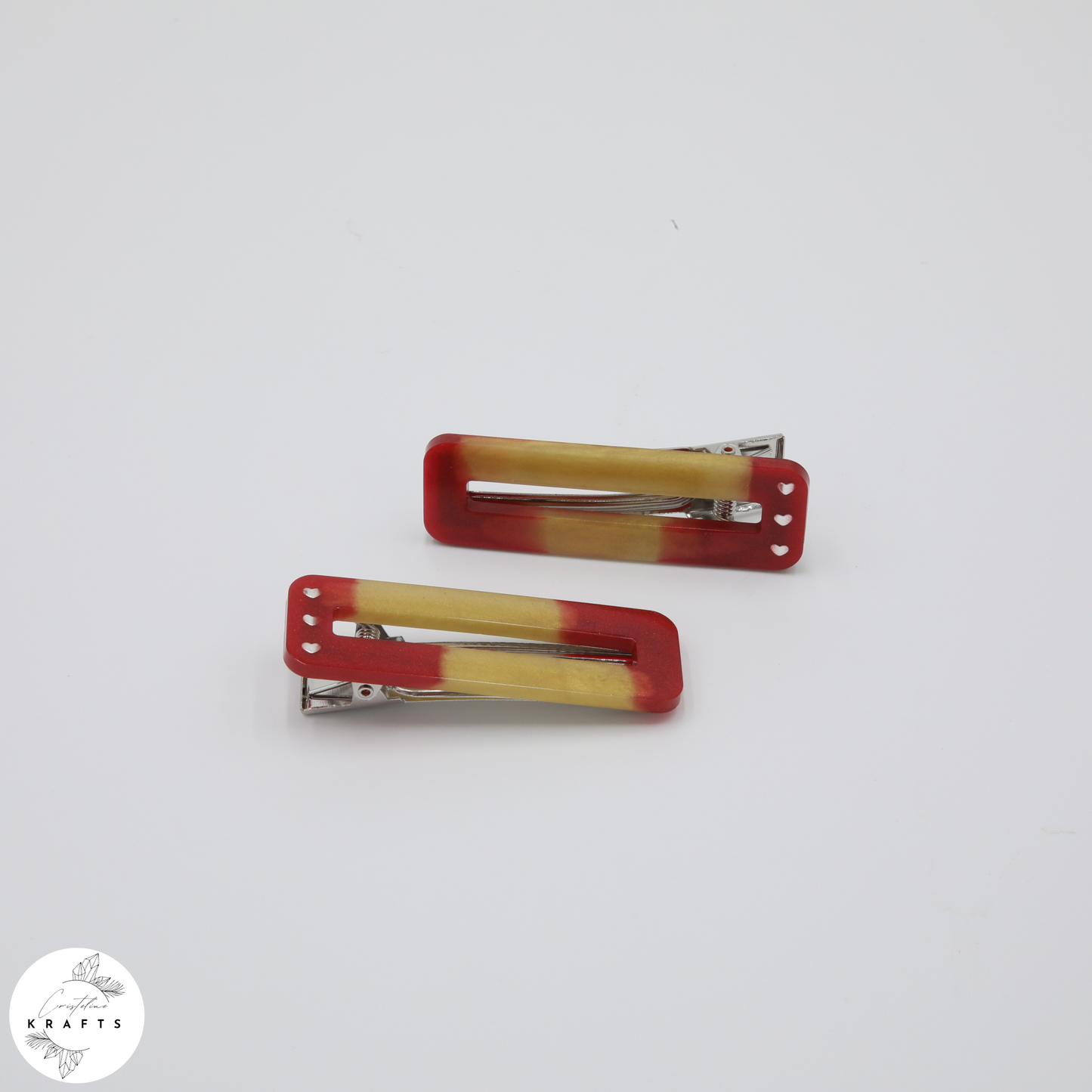 Hair Clip Pair - Red & Gold Heart Trio