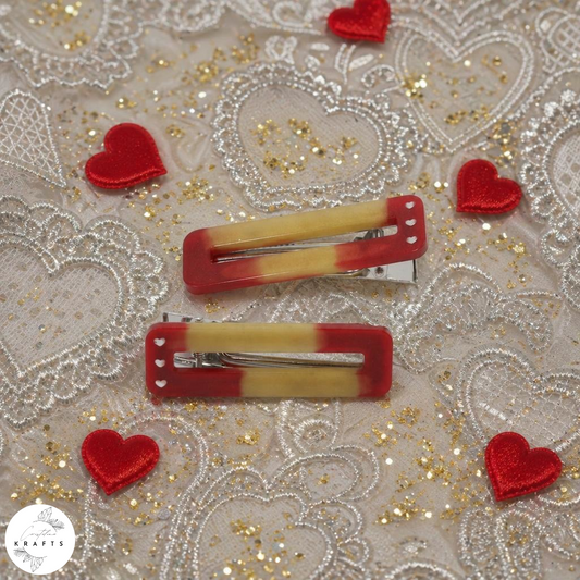 Hair Clip Pair - Red & Gold Heart Trio