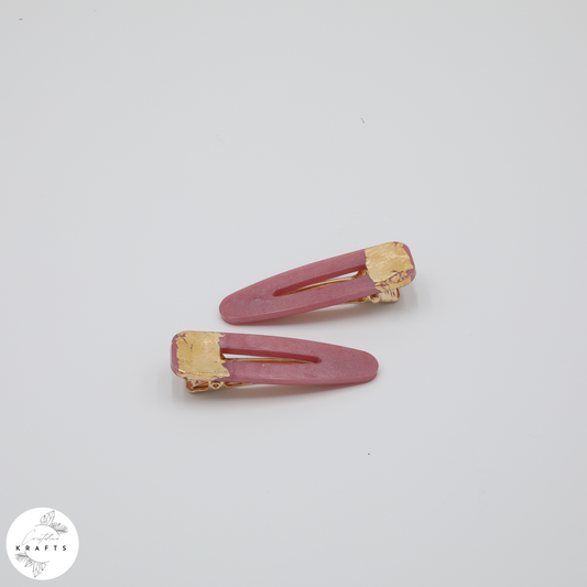 Hair Clip Pair - Dusty Pink Gold Flake