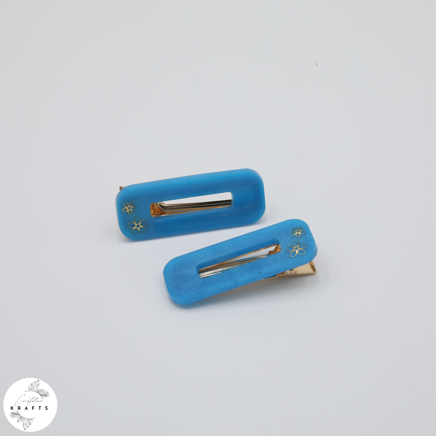 Hair Clip Pair - Sky Blue Two Flowers