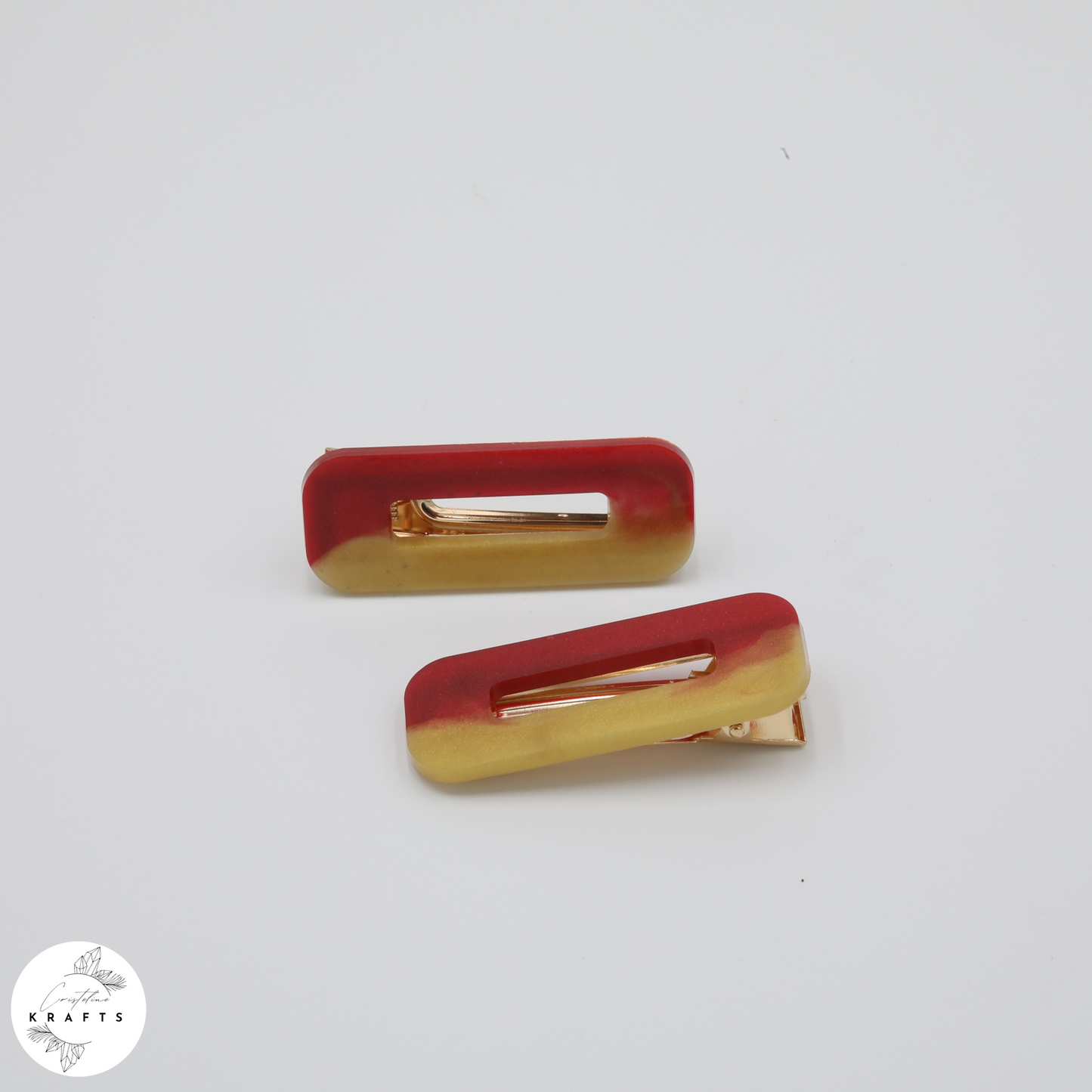 Hair Clip Pair - Red & Gold