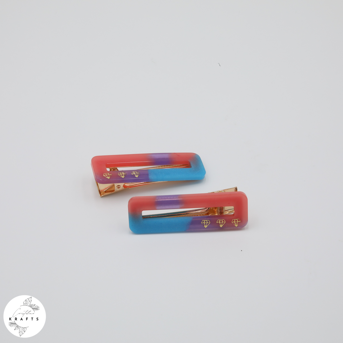 Hair Clip Pair - Pink&Purple&Blue Diamond Trio