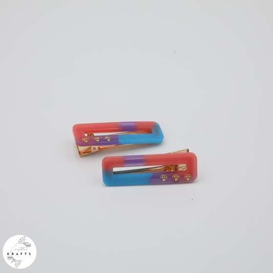 Hair Clip Pair - Pink&Purple&Blue Diamond Trio