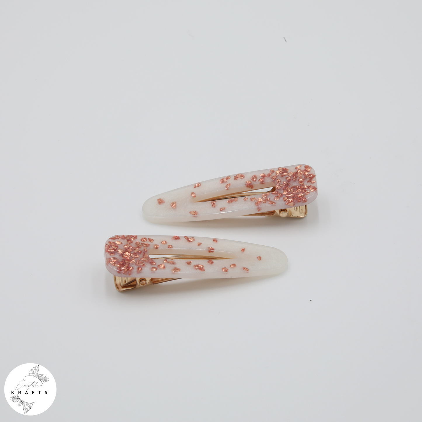Hair Clip Pair - Pearly White RoseGold Glass