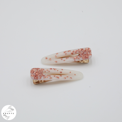 Hair Clip Pair - Pearly White RoseGold Glass