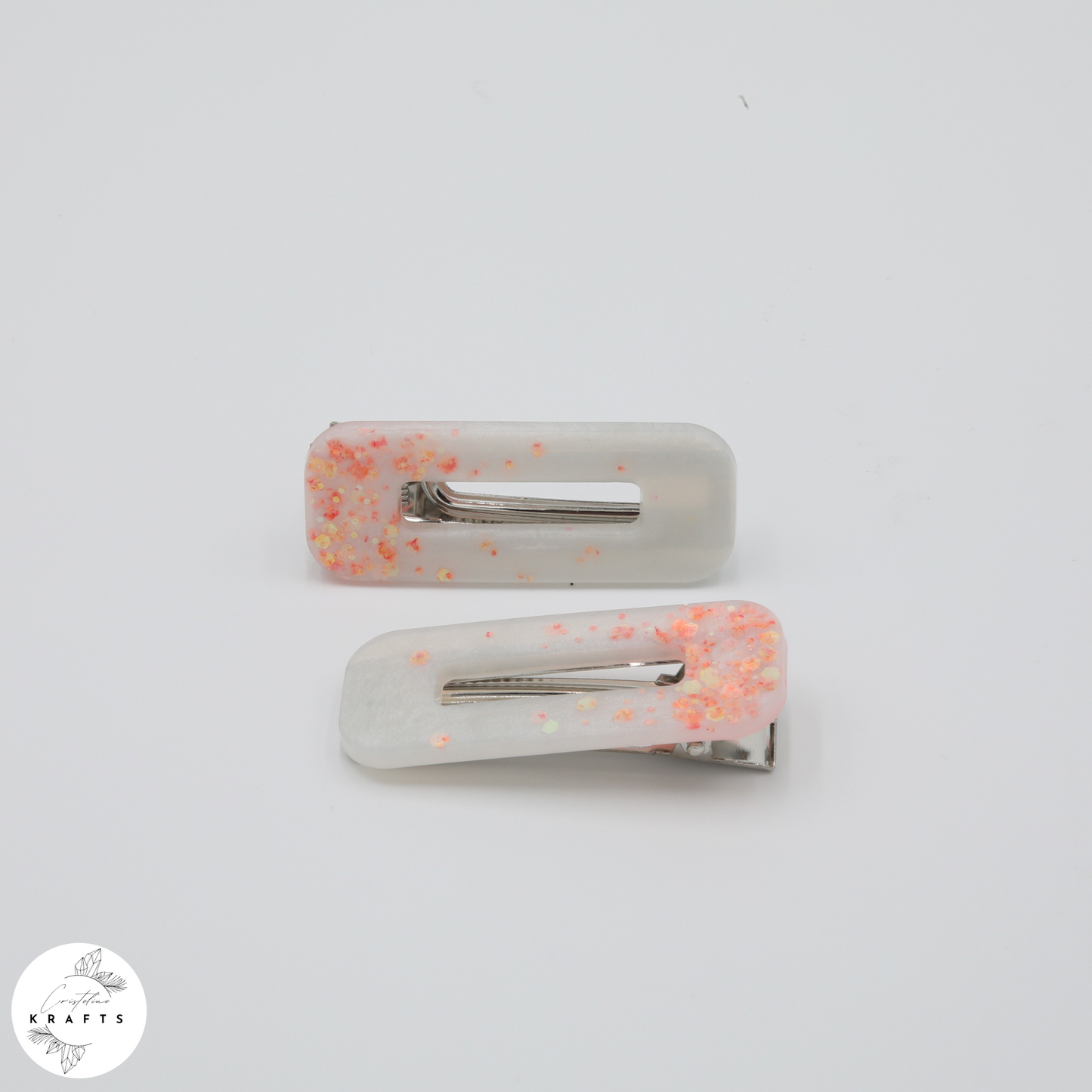 Hair Clip Pair - Pearly White Peach Confetti