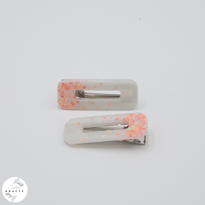 Hair Clip Pair - Pearly White Peach Confetti