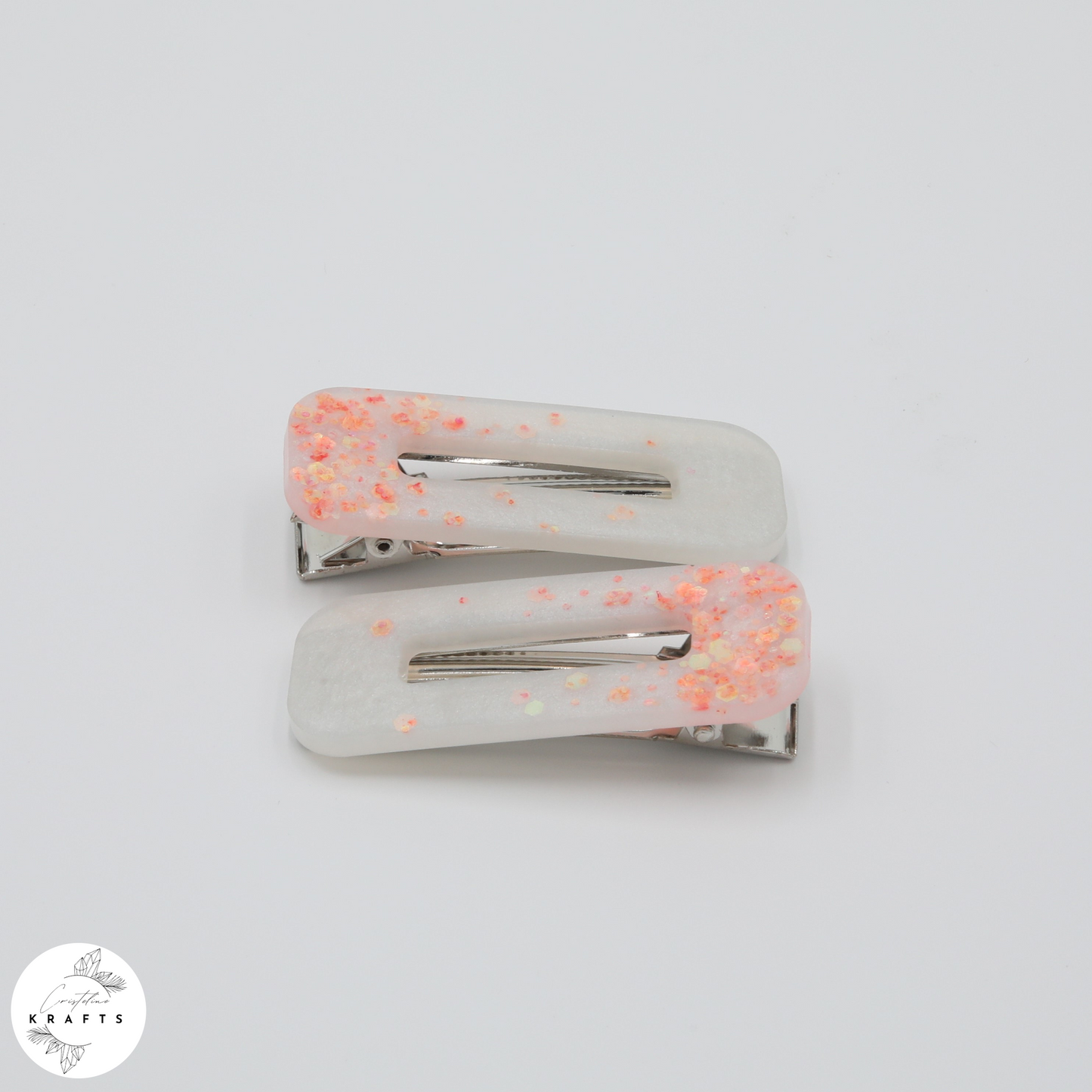 Hair Clip Pair - Pearly White Peach Confetti