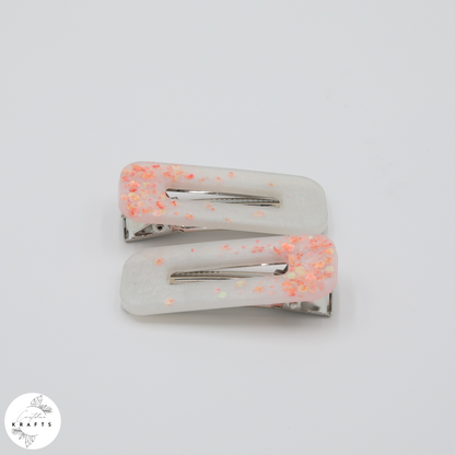 Hair Clip Pair - Pearly White Peach Confetti