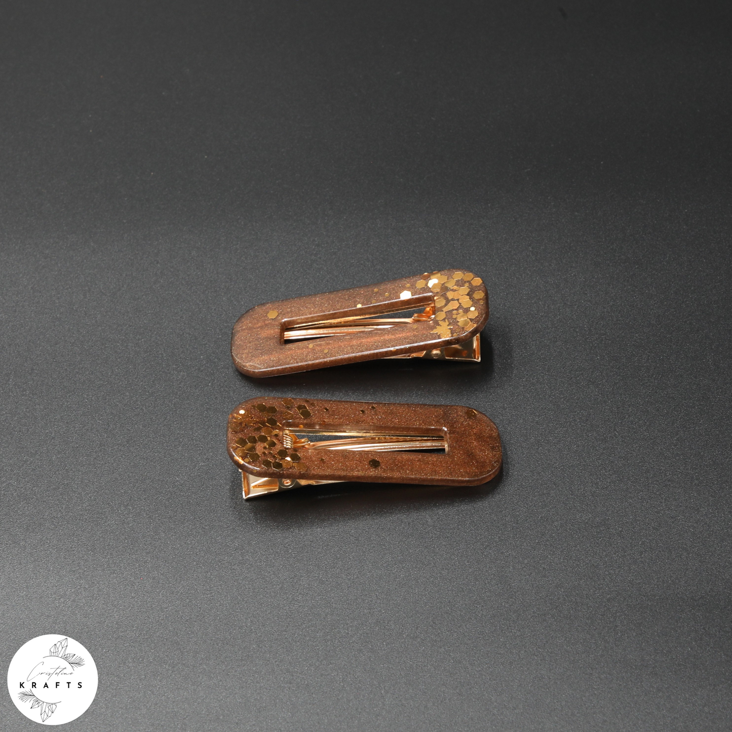 Hair Clip Pair - Gold Autumn Confetti