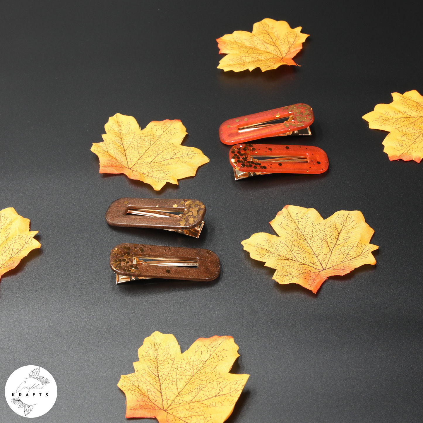 Hair Clip Pair - Gold Autumn Confetti
