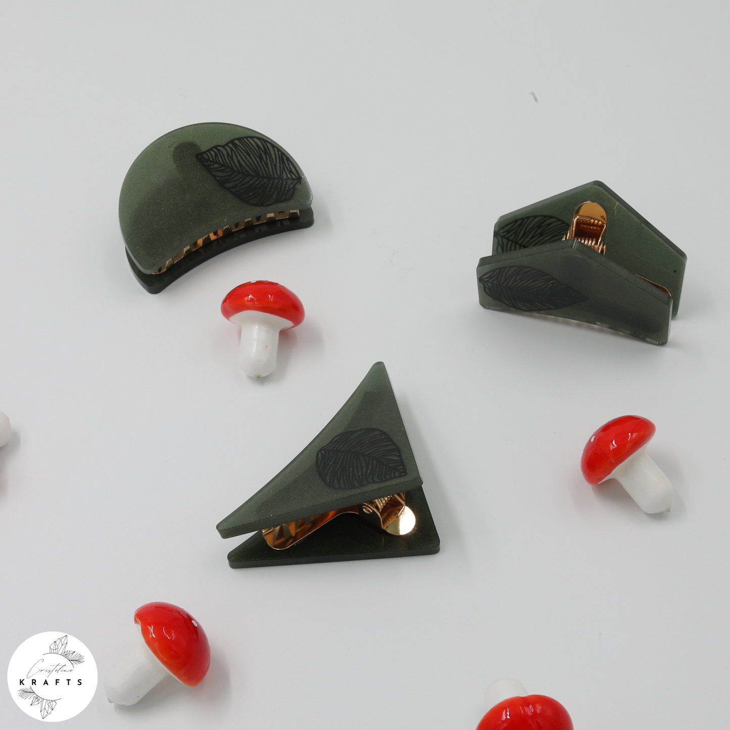 Hair Claw - Dark Green - Black Leaf