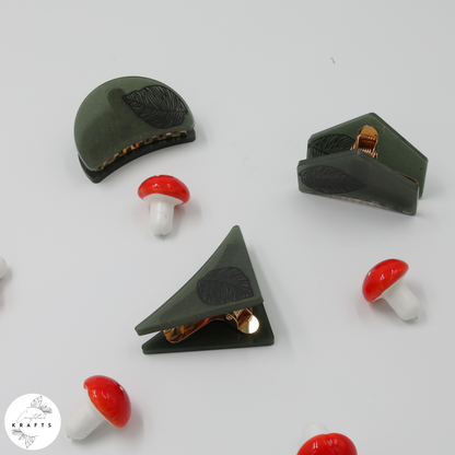 Hair Claw - Dark Green - Black Leaf