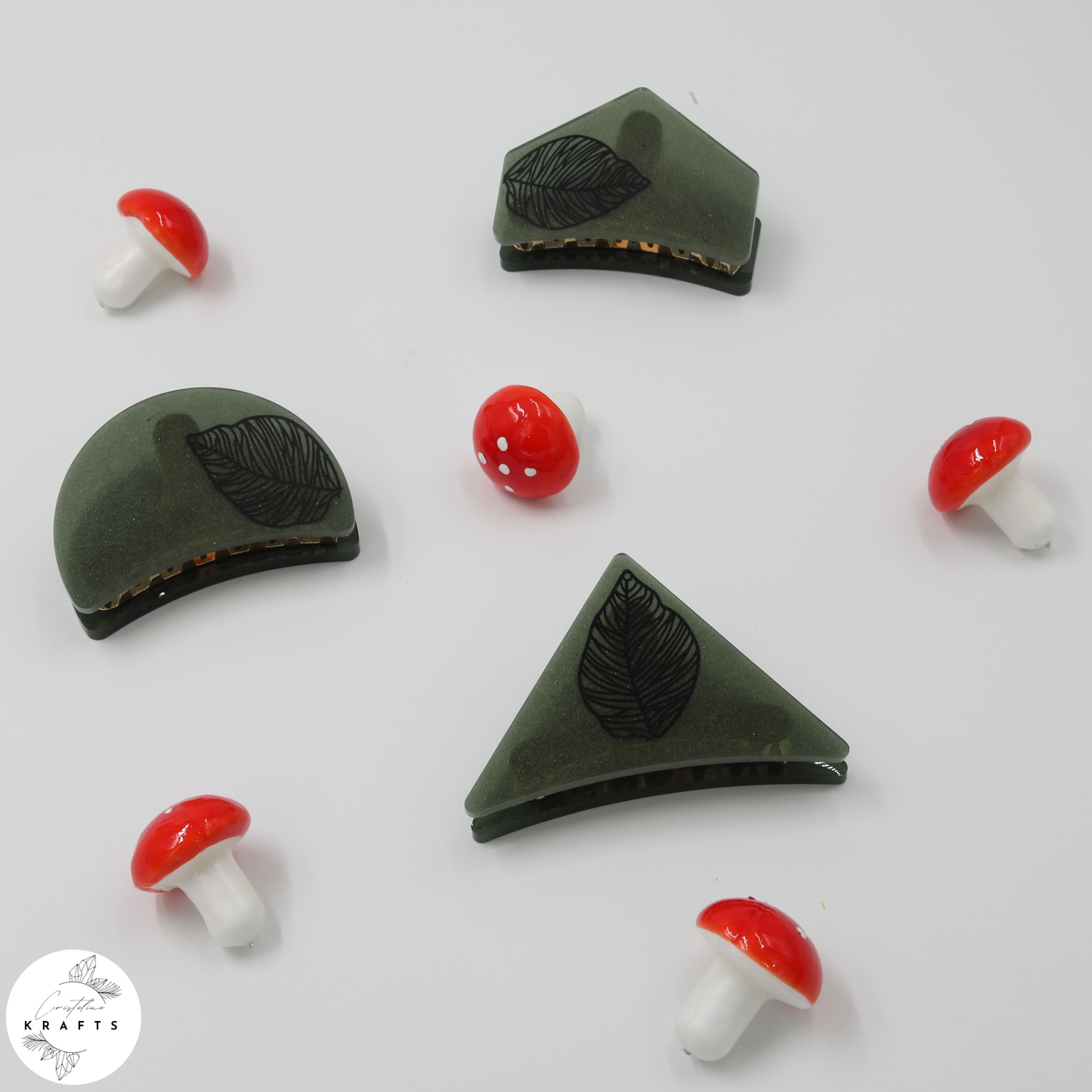 Hair Claw - Dark Green - Black Leaf