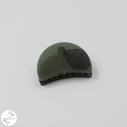 Hair Claw - Dark Green - Black Leaf