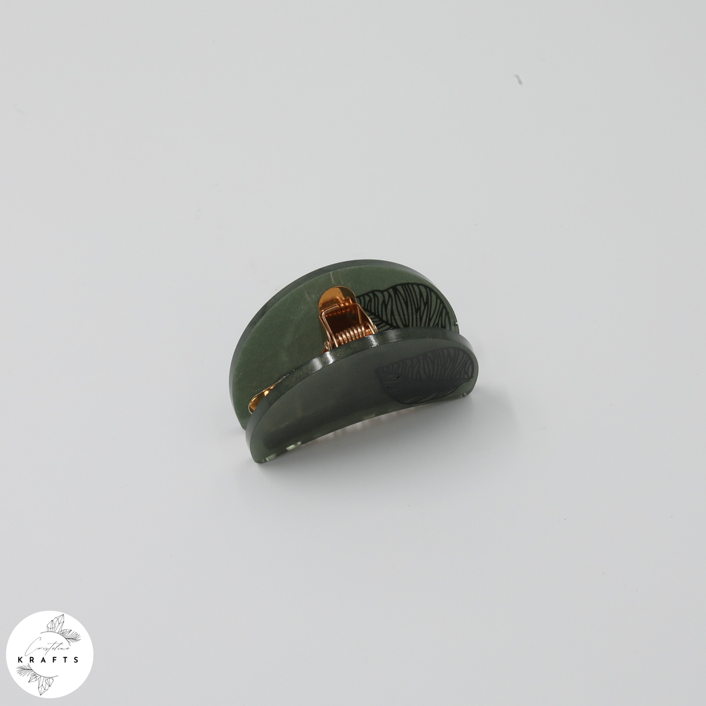 Hair Claw - Dark Green - Black Leaf