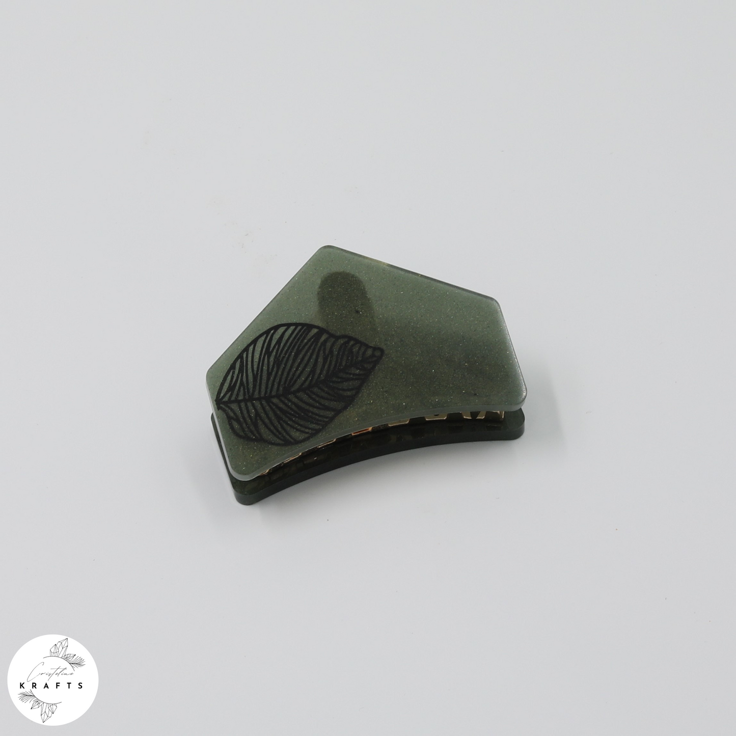 Hair Claw - Dark Green - Black Leaf