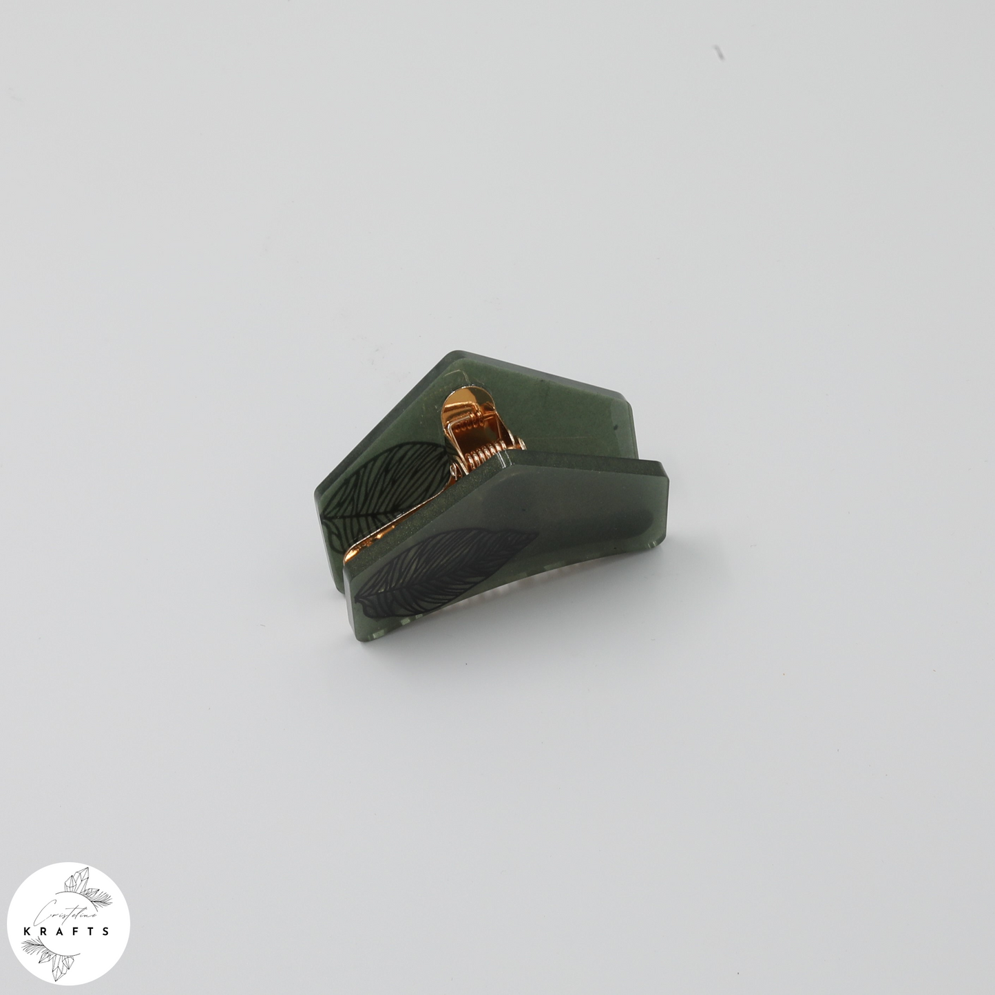 Hair Claw - Dark Green - Black Leaf