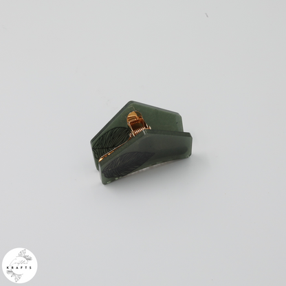 Hair Claw - Dark Green - Black Leaf