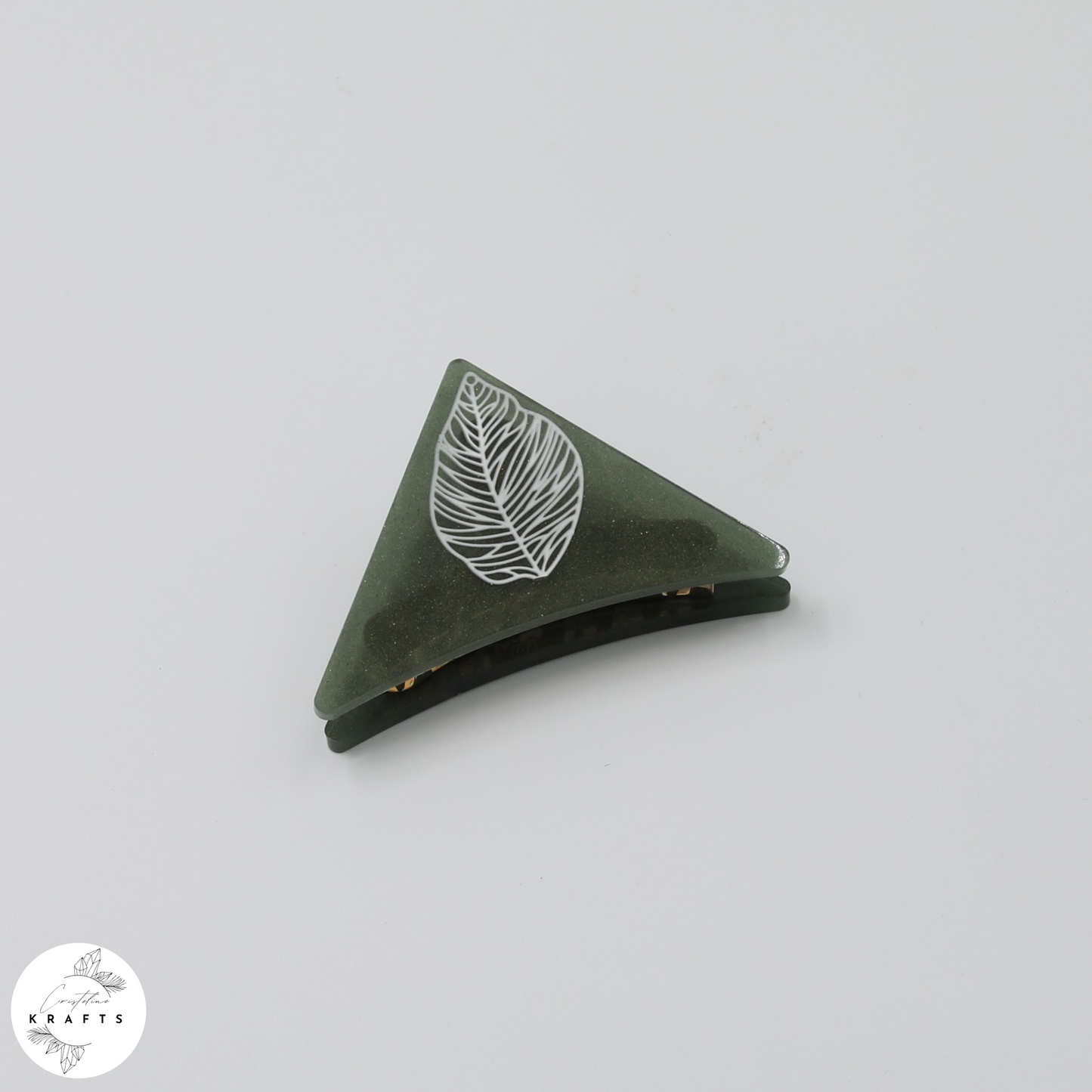 Hair Claw - Dark Green - White Leaf