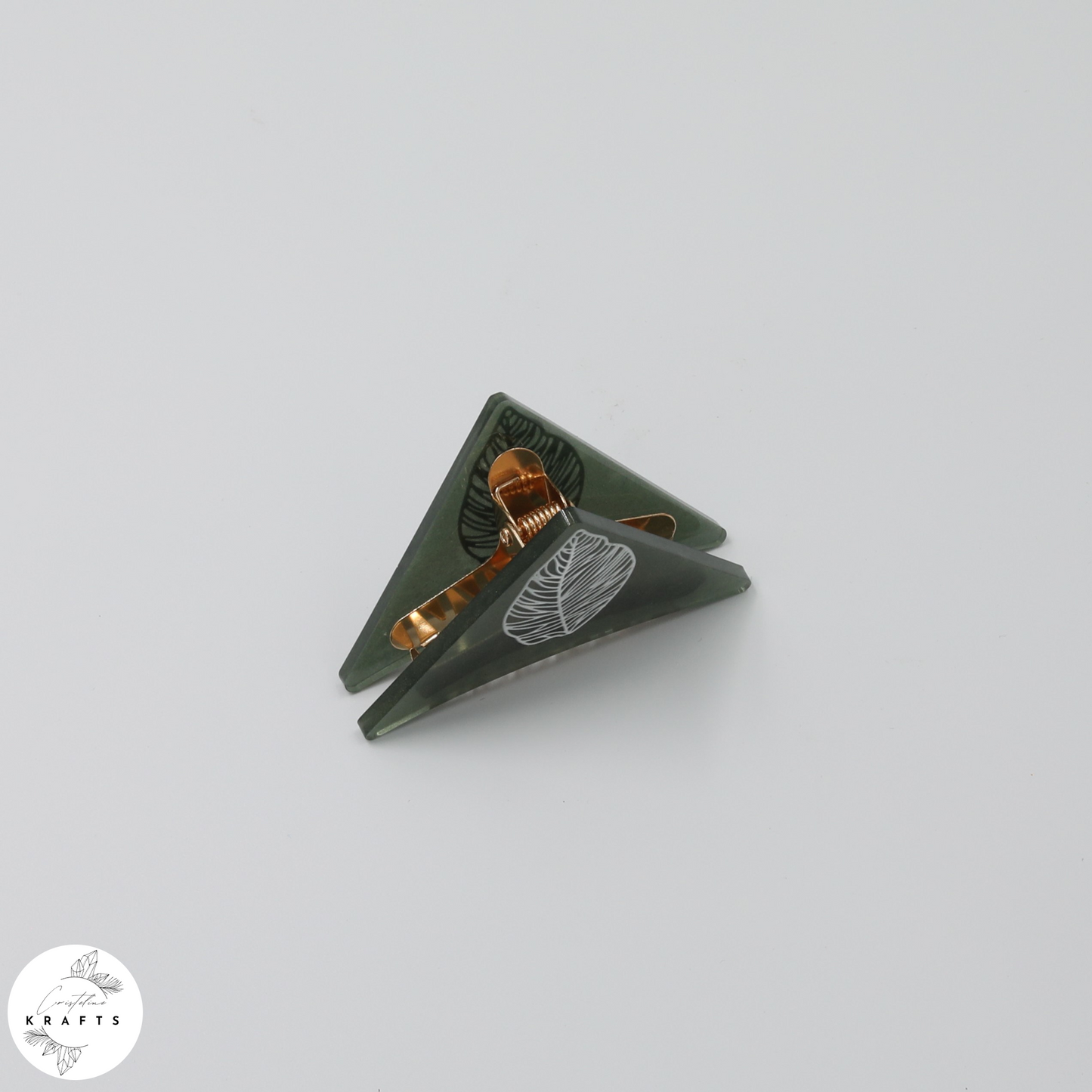 Hair Claw - Dark Green - White Leaf