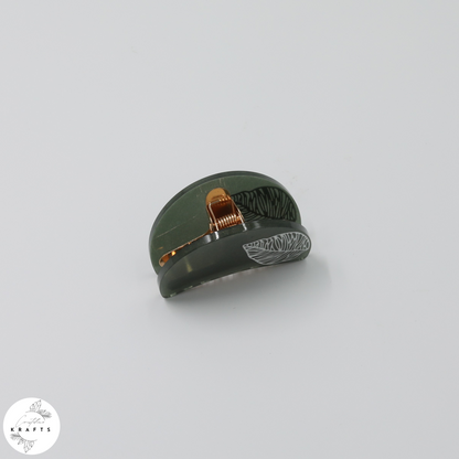 Hair Claw - Dark Green - White Leaf