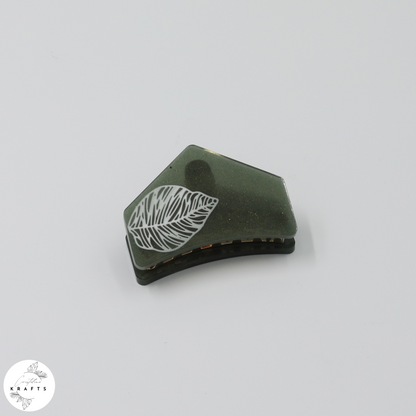 Hair Claw - Dark Green - White Leaf