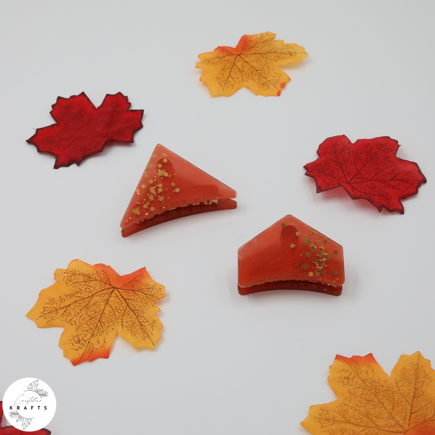 Hair Claw - Gold Autumn Confetti - Red Orange